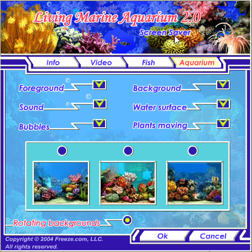 Living Marine Aquarium 2 Full settings panel