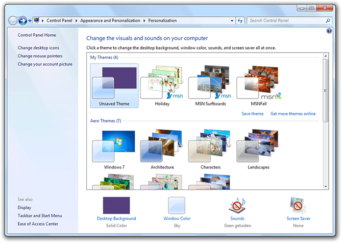 Windows 7 Personalization panel
